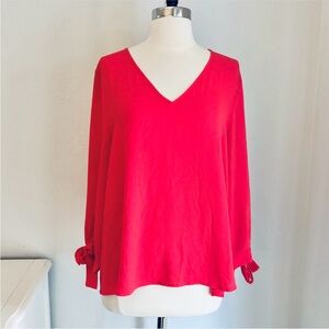 CECE Crepe Tie Sleeve V-Neck Blouse, Bright Red, Size XL